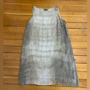 Eileen Fisher Cobblestone Bateau Neck Oxidized Print Silk Shift Dress PL